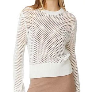 Monrow White Crew Neck Sweater Textured Knit